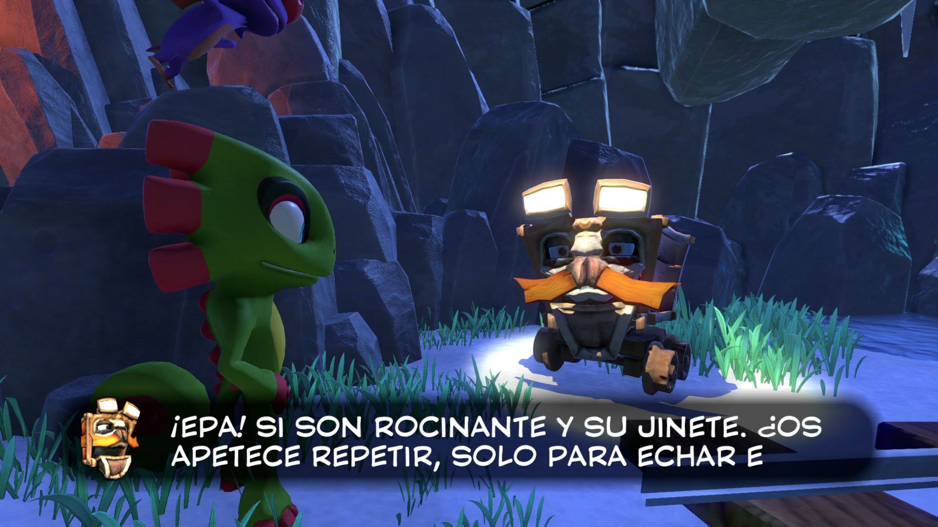 Kartos invitando a Yooka y Laylee a un paseo