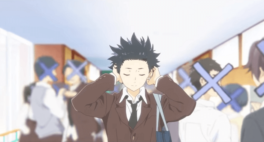 Koe no katachi - Shoya tapándose los oídos