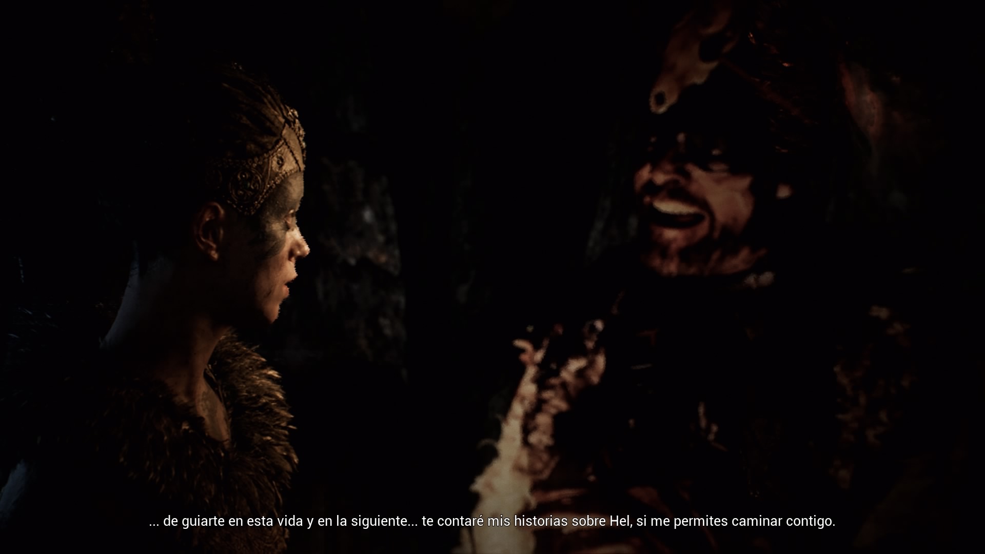 Hellblade - Senua hablando con Druth